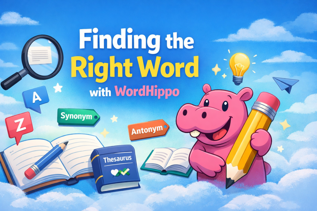 Feature Image of Blog Post Title "Finding the Right Word with WordHippo"