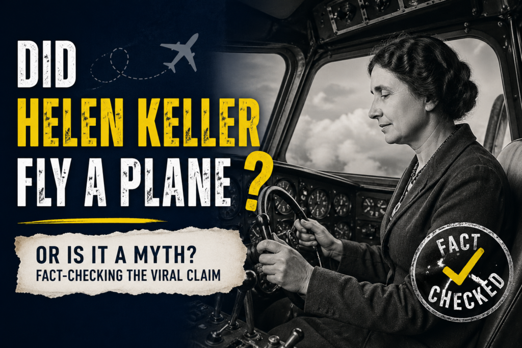 Image showing Helen Keller flying a plane